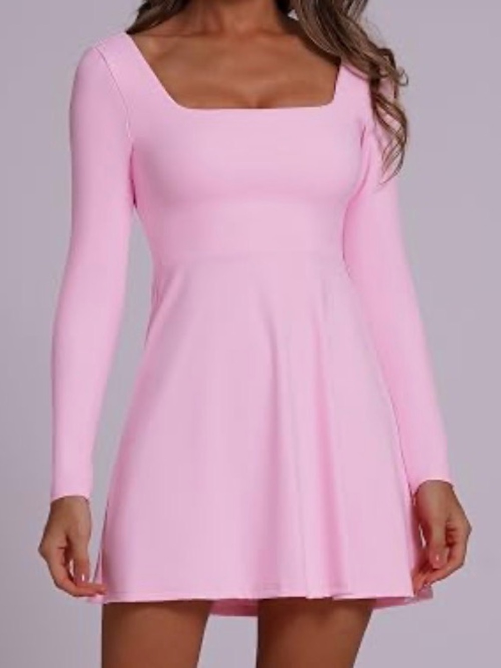 Women's Square Neck Long Sleeve Athletic Dress - Pink